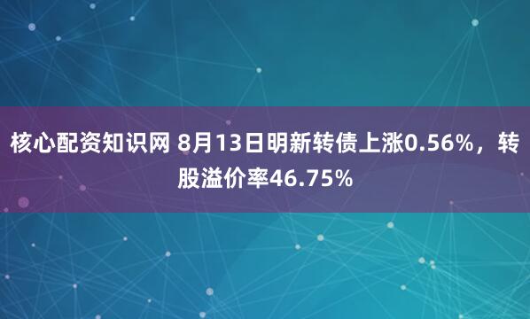 核心配资知识网 8月13日明新转债上涨0.56%，转股溢价率46.75%